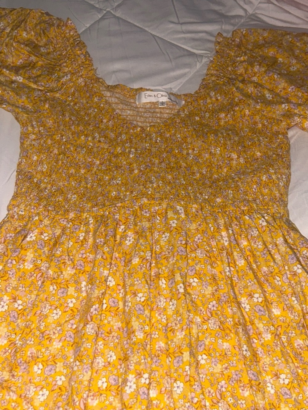 Eden & Olivia maternity Mustard Floral Smocked Dress